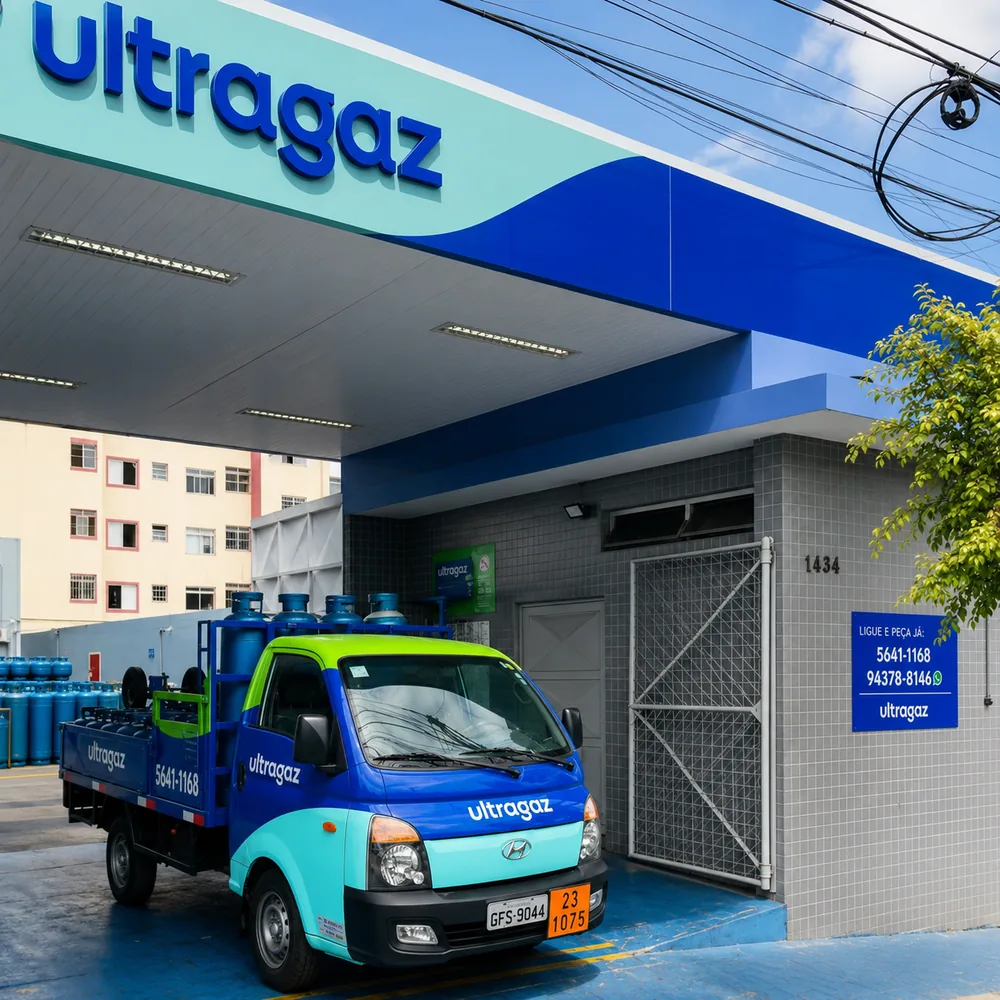 Fachada e caminhão de entrega da Ultragaz Campo Belo, revenda autorizada Ultragaz